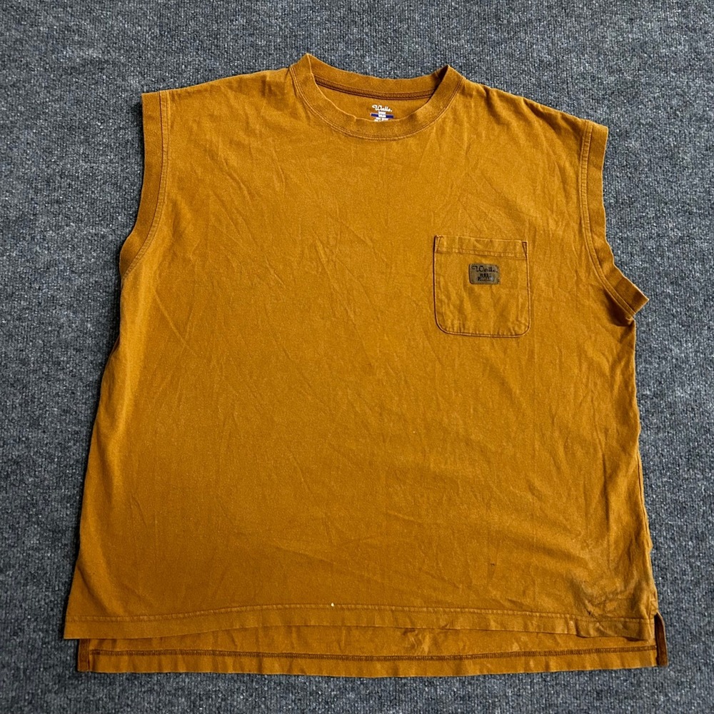 Walls Muscle Tee Mens Size XXL Brown Cotton Pocket Workwear Sleeveless Rugged